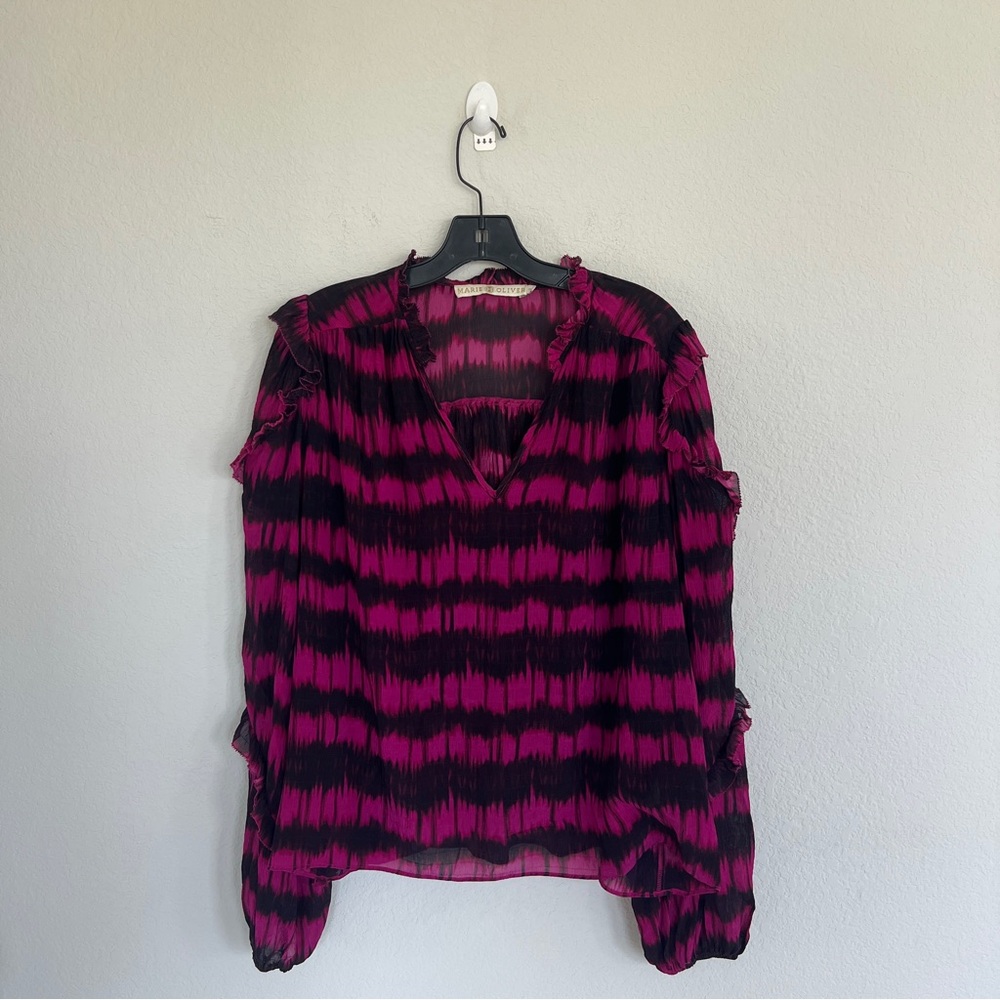 Marie Oliver Silk Blouse With Ruffle Sleeve Detail Size Medium